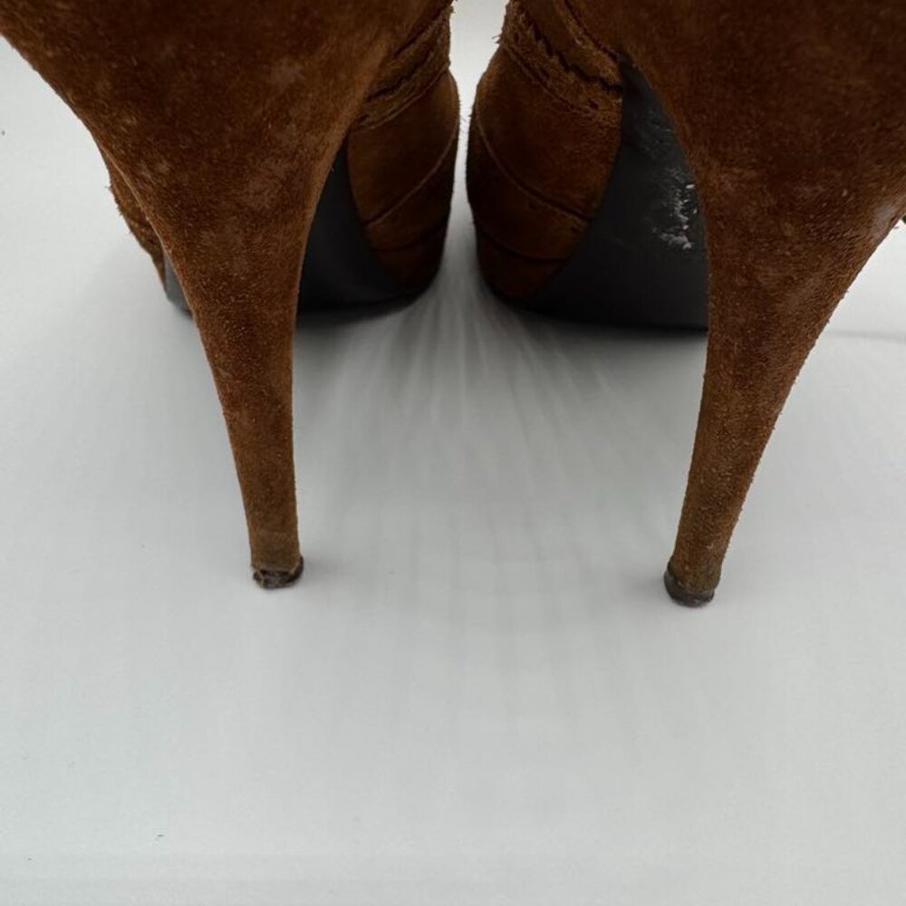 YSL Yves Saint Laurent Genuine Suede Leather Platform Oxford Laced Heels Booties - Picture 10 of 11